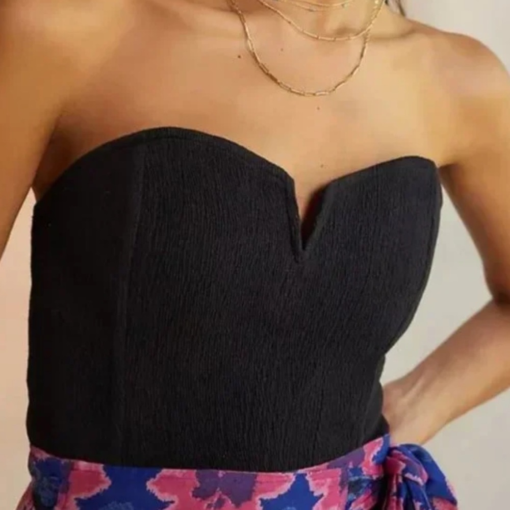 Anthropologie Black Strapless Notch Bustier Top